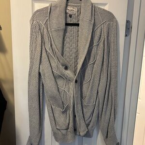 Flag and Anthem Men's/Unisex Light Gray Cable Shawl-Collar Cardigan